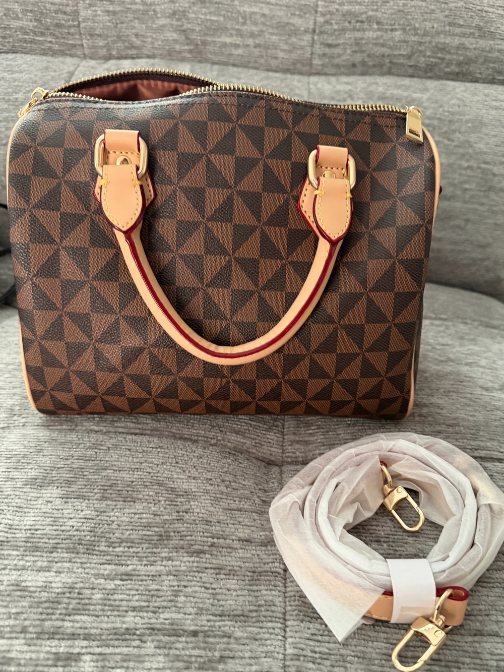 Brown Geometric Pattern Women's Satchel Bag